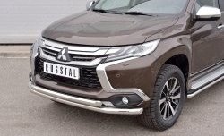 18 449 р. Защита переднего бампера (2 трубыØ63 мм, нержавейка) SLITKOFF Mitsubishi Pajero Sport QE дорестайлинг (2015-2021)  с доставкой в г. Воронеж. Увеличить фотографию 3