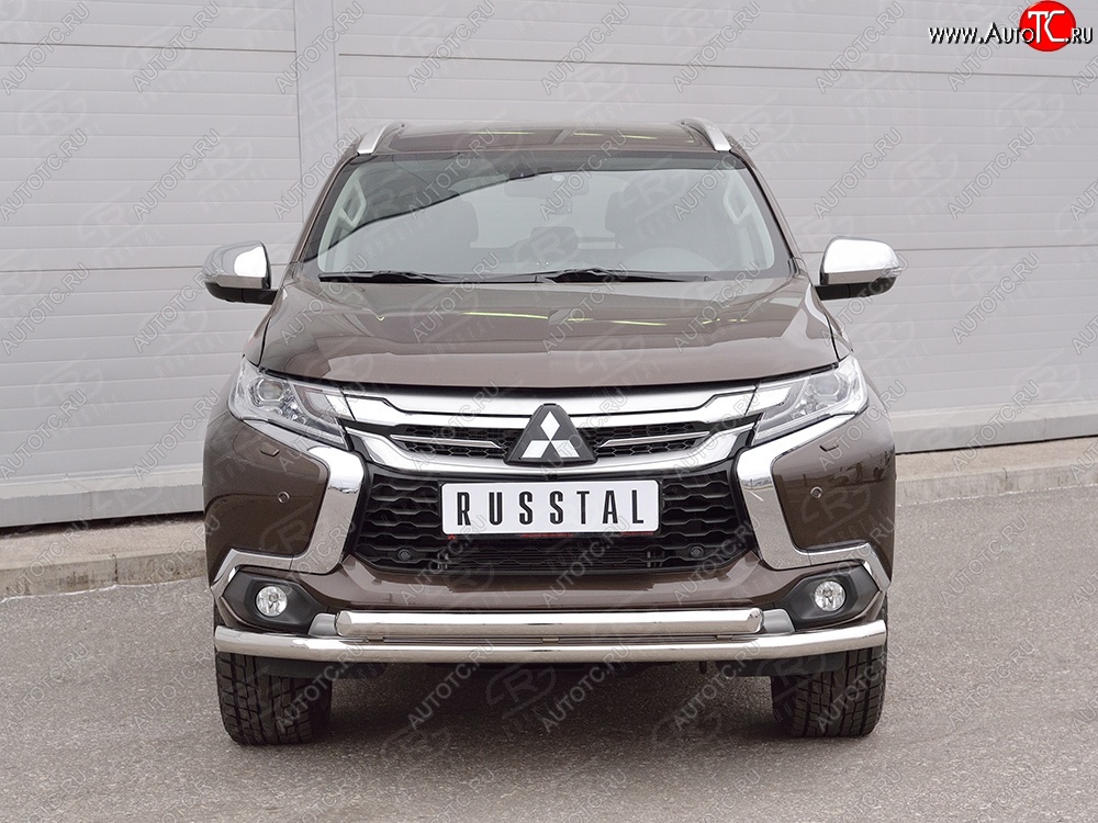 18 449 р. Защита переднего бампера (2 трубыØ63 мм, нержавейка) SLITKOFF Mitsubishi Pajero Sport QE дорестайлинг (2015-2021)  с доставкой в г. Воронеж