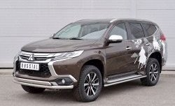 14 949 р. Защита переднего бампера (2 трубыØ63 и 75х42 мм, нержавейка) Russtal Mitsubishi Pajero Sport QE дорестайлинг (2015-2021)  с доставкой в г. Воронеж. Увеличить фотографию 2