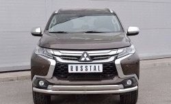 Защита переднего бампера (2 трубыØ63 и 75х42 мм, нержавейка) Russtal Mitsubishi Pajero Sport QE дорестайлинг (2015-2021)