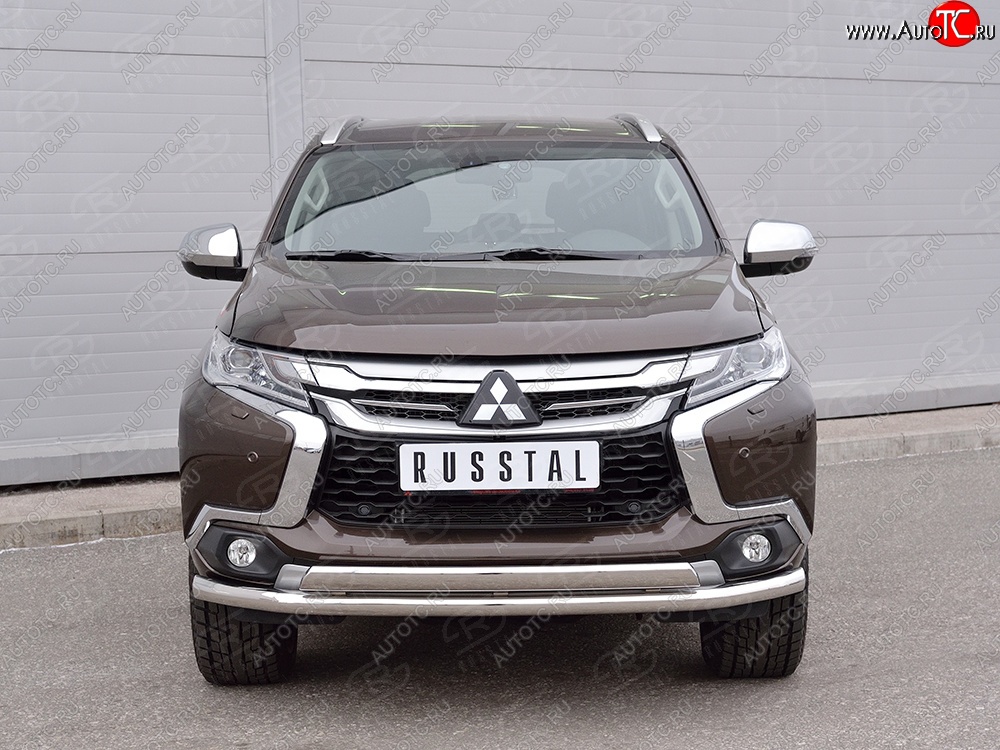 14 949 р. Защита переднего бампера (2 трубыØ63 и 75х42 мм, нержавейка) Russtal Mitsubishi Pajero Sport QE дорестайлинг (2015-2021)  с доставкой в г. Воронеж