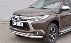 19 849 р. Защита переднего бампера (2 трубыØ76 и 42 мм, нержавейка) SLITKOFF Mitsubishi Pajero Sport QE дорестайлинг (2015-2021)  с доставкой в г. Воронеж. Увеличить фотографию 3