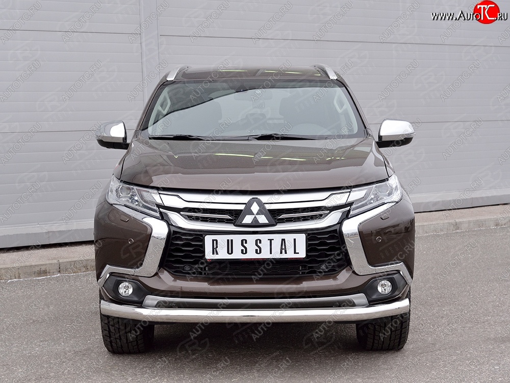 17 549 р. Защита переднего бампера (Ø76 мм, нержавейка) SLITKOFF Mitsubishi Pajero Sport QE дорестайлинг (2015-2021)  с доставкой в г. Воронеж