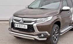 15 999 р. Защита переднего бампера (2 трубы Ø63 и 75х42 мм, нержавейка) Russtal Mitsubishi Pajero Sport QE дорестайлинг (2015-2021)  с доставкой в г. Воронеж. Увеличить фотографию 3
