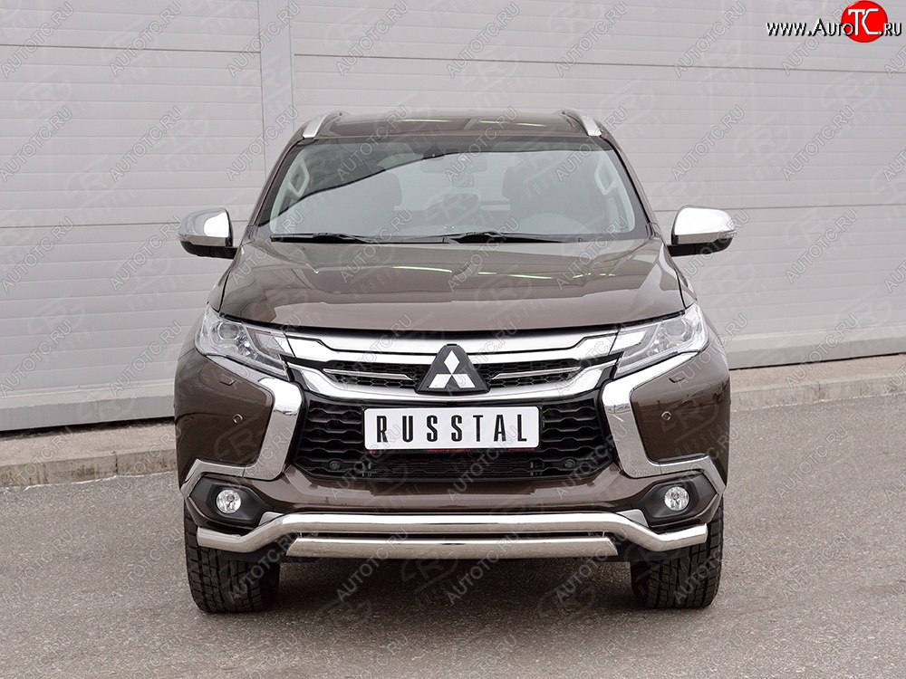 15 999 р. Защита переднего бампера (2 трубы Ø63 и 75х42 мм, нержавейка) Russtal Mitsubishi Pajero Sport QE дорестайлинг (2015-2021)  с доставкой в г. Воронеж