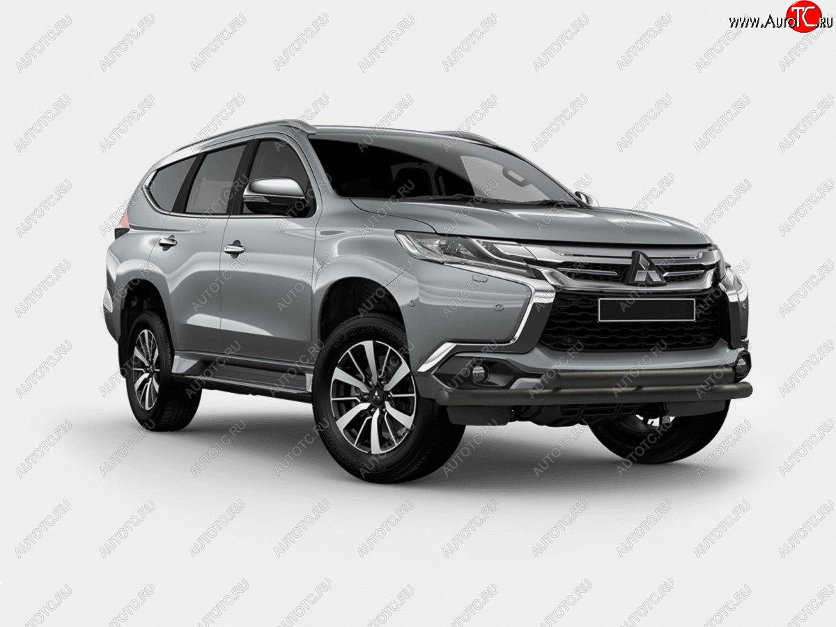 12 949 р. Защита переднего бампера (2 трубы Ø63 мм) SLITKOFF Mitsubishi Pajero Sport QE дорестайлинг (2015-2021) (нержавейка с полимерным покрытием, черный)  с доставкой в г. Воронеж