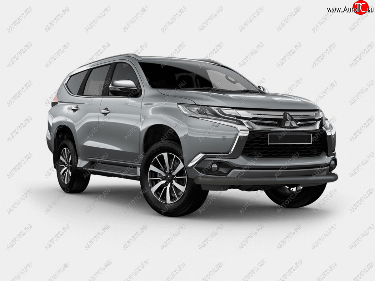 9 999 р. Защита переднего бампера (Ø63 мм) SLITKOFF Mitsubishi Pajero Sport QE дорестайлинг (2015-2021) (нержавейка с полимерным покрытием, черный)  с доставкой в г. Воронеж
