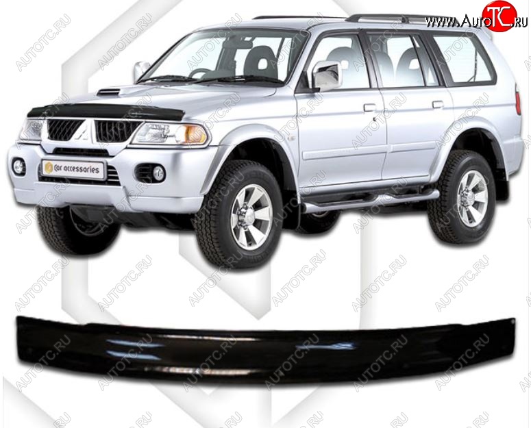 1 999 р. Дефлектор капота CA-Plastic  Mitsubishi Pajero Sport  PA (1996-2008) дорестайлинг, рестайлинг (Classic черный, Без надписи)  с доставкой в г. Воронеж