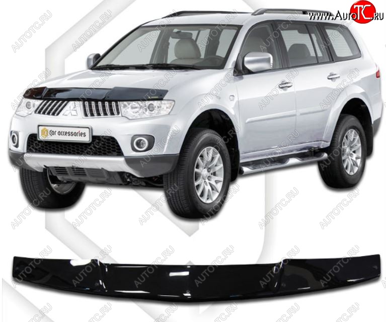 1 999 р. Дефлектор капота CA-Plastic  Mitsubishi Pajero Sport  PB (2008-2017) дорестайлинг, рестайлинг (серия Classic черный, Без надписи)  с доставкой в г. Воронеж