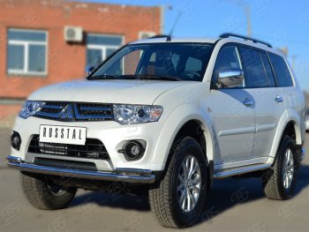 32 849 р. Пороги SLITKOFF d63 с листом  Mitsubishi Pajero Sport  PB (2008-2013) дорестайлинг (лист алюминий, труба нержавейка)  с доставкой в г. Воронеж. Увеличить фотографию 4