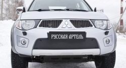 1 199 р. Зимняя заглушка решетки переднего бампера РА Mitsubishi Pajero Sport PB дорестайлинг (2008-2013)  с доставкой в г. Воронеж. Увеличить фотографию 2