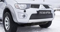 1 199 р. Зимняя заглушка решетки переднего бампера РА Mitsubishi Pajero Sport PB дорестайлинг (2008-2013)  с доставкой в г. Воронеж. Увеличить фотографию 3