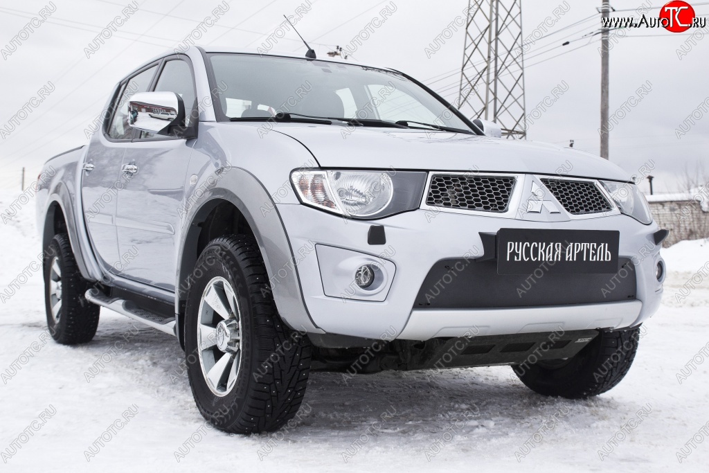 1 199 р. Зимняя заглушка решетки переднего бампера РА Mitsubishi Pajero Sport PB дорестайлинг (2008-2013)  с доставкой в г. Воронеж
