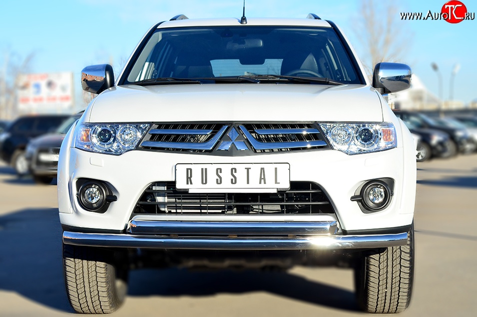 21 999 р. Защита переднего бампера (2 трубыØ63 мм, нержавейка) SLITKOFF Mitsubishi Pajero Sport PB рестайлинг (2013-2017)  с доставкой в г. Воронеж