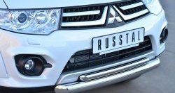 20 849 р. Защита переднего бампера (2 трубыØ76 и 42 мм, нержавейка) SLITKOFF Mitsubishi Pajero Sport PB рестайлинг (2013-2017)  с доставкой в г. Воронеж. Увеличить фотографию 2