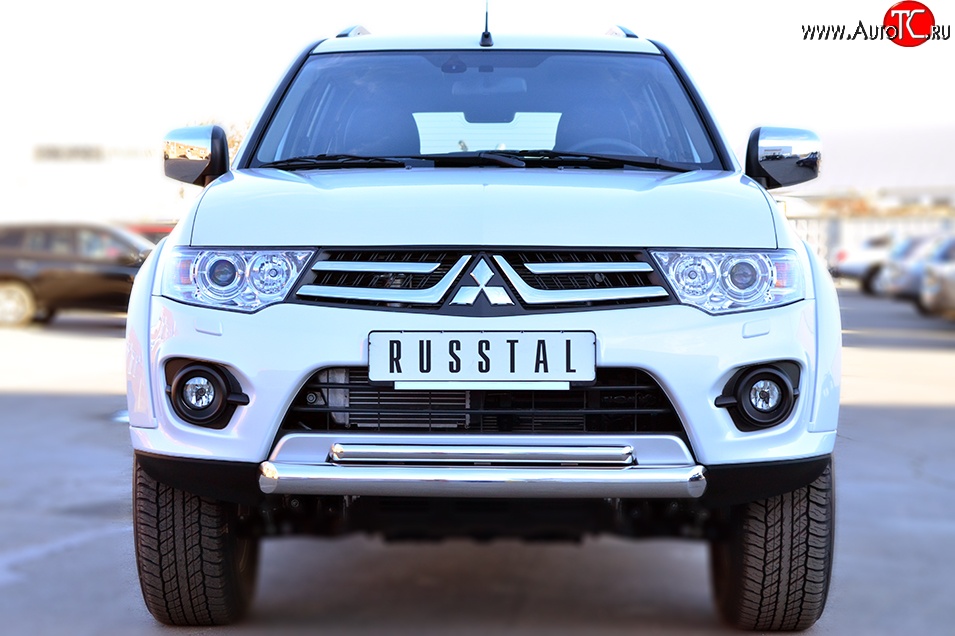20 849 р. Защита переднего бампера (2 трубыØ76 и 42 мм, нержавейка) SLITKOFF Mitsubishi Pajero Sport PB рестайлинг (2013-2017)  с доставкой в г. Воронеж