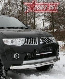 11 564 р. Защита переднего бампера одинарная Souz-96 (d76)  Mitsubishi Pajero Sport  PB (2008-2013) дорестайлинг  с доставкой в г. Воронеж. Увеличить фотографию 1