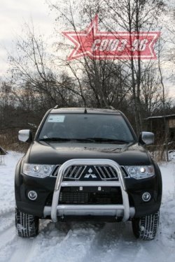 16 739 р. Защита переднего бампера Souz-96 (d76)  Mitsubishi Pajero Sport  PB (2008-2013) дорестайлинг  с доставкой в г. Воронеж. Увеличить фотографию 2