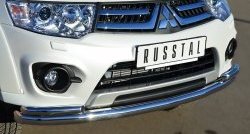 21 399 р. Защита переднего бампера (2 трубыØ63 и 42 мм, нержавейка) SLITKOFF Mitsubishi Pajero Sport PB рестайлинг (2013-2017)  с доставкой в г. Воронеж. Увеличить фотографию 2