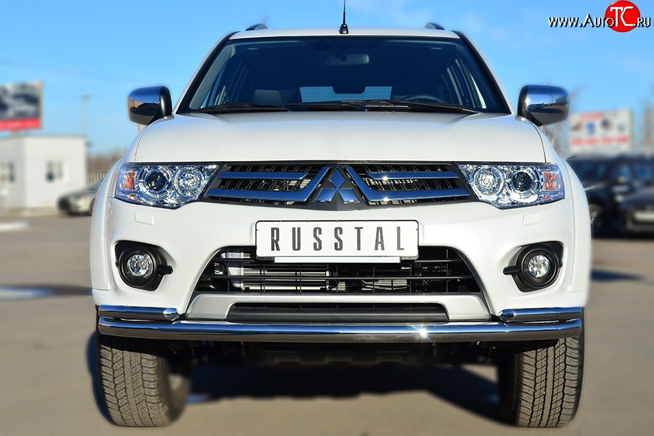 21 399 р. Защита переднего бампера (2 трубыØ63 и 42 мм, нержавейка) SLITKOFF Mitsubishi Pajero Sport PB рестайлинг (2013-2017)  с доставкой в г. Воронеж
