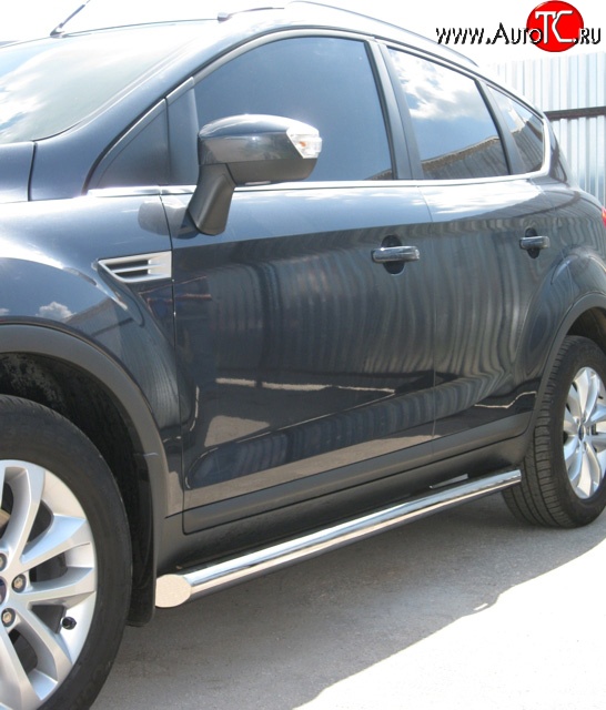 14 849 р. Защита порогов Russtal 76 мм Ford Kuga 1 (2008-2013) (Защита порогов с со скосами на торцах (вариант 1))  с доставкой в г. Воронеж