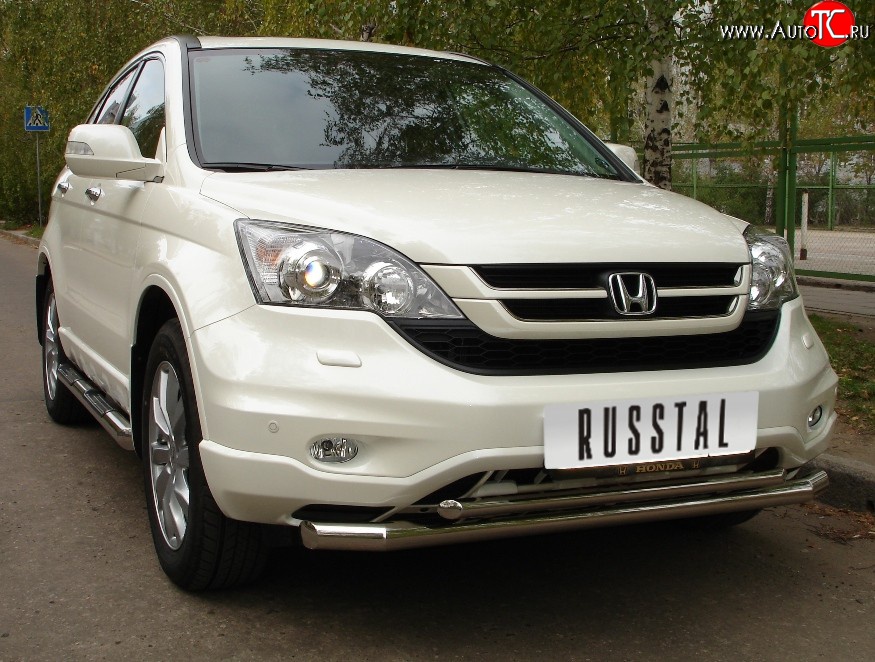 18 949 р. Защита переднего бампера (2 трубыØ63 и 42 мм, нержавейка) SLITKOFF Honda CR-V RE1,RE2,RE3,RE4,RE5,RE7 рестайлинг (2009-2012) (Объём двигателя 2.0 л)  с доставкой в г. Воронеж