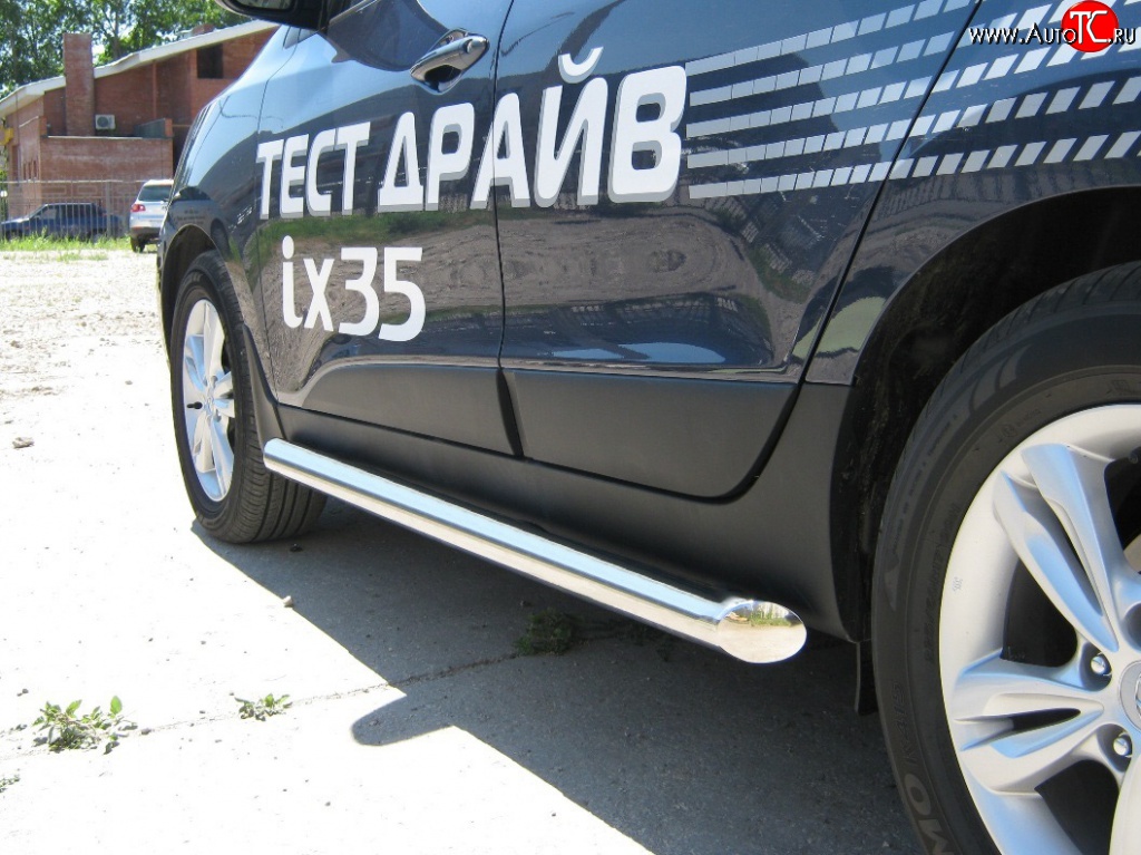 77 999 р. Защита порогов Russtal d76 Hyundai IX35 LM дорестайлинг (2009-2013) (Защита порогов с со скосами на торцах (вариант 1))  с доставкой в г. Воронеж