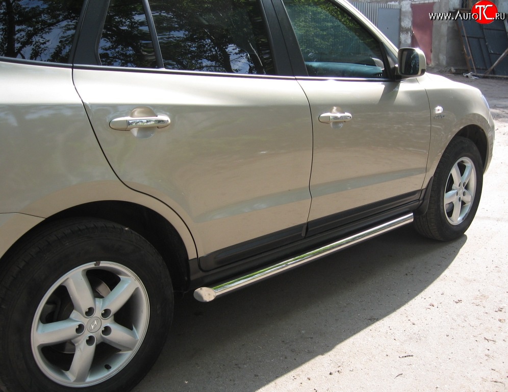 70 999 р. Защита порогов Russtal d63 Hyundai Santa Fe CM рестайлинг (2009-2012) (Защита порогов с со скосами на торцах (вариант 1))  с доставкой в г. Воронеж