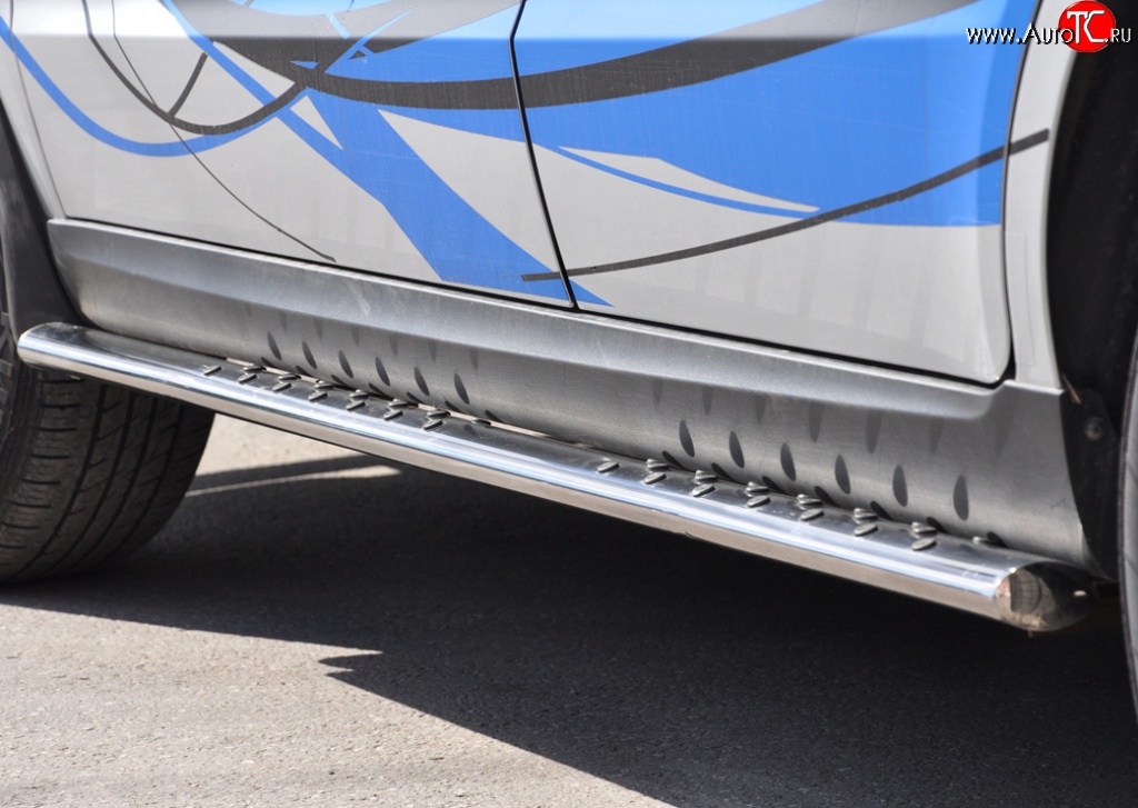 16 649 р. Защита порогов Russtal из овальной трубы с проступью Hyundai Santa Fe CM рестайлинг (2009-2012)  с доставкой в г. Воронеж