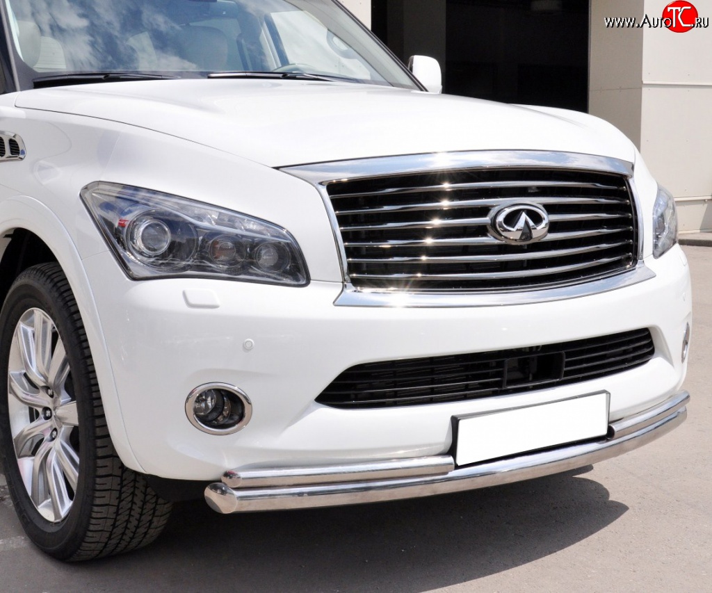 17 299 р. Защита переднего бампера (2 трубыØ76 и 42 мм, нержавейка) SLITKOFF  INFINITI QX56  Z62 (2010-2013)  с доставкой в г. Воронеж