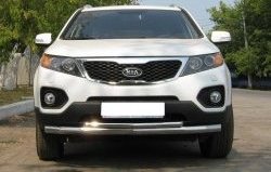 9 399 р. Защита переднего бампера (2 трубы Ø63 и 42 мм, нержавейка) SLITKOFF  KIA Sorento  XM (2009-2012) дорестайлинг  с доставкой в г. Воронеж. Увеличить фотографию 1