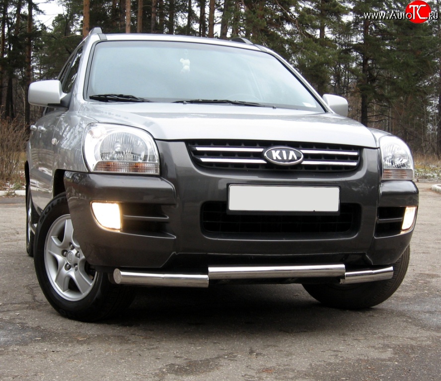 12 149 р. Защита переднего бампера (Ø70 мм ступень, нержавейка) Russtal KIA Sportage 2 JE,KM дорестайлинг (2004-2008)  с доставкой в г. Воронеж