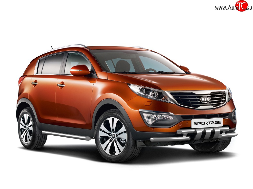 15 299 р. Двойная защита переднего бампера Petroil-Tuning 63 мм с зубьями  KIA Sportage  3 SL (2010-2014) дорестайлинг (Нержавеющая полированная сталь)  с доставкой в г. Воронеж