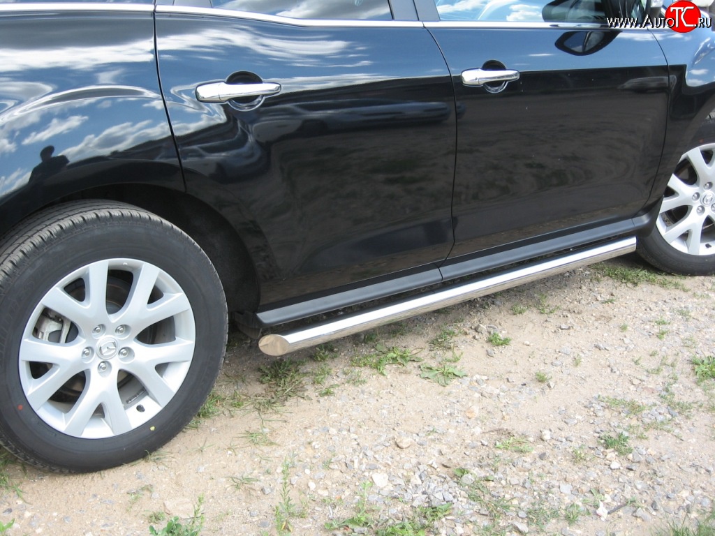 70 999 р. Защита порогов Russtal из круглой трубы диаметром 63 мм Mazda CX-7 ER дорестайлинг (2006-2010) (Защита порогов с со скосами на торцах (вариант 1))  с доставкой в г. Воронеж