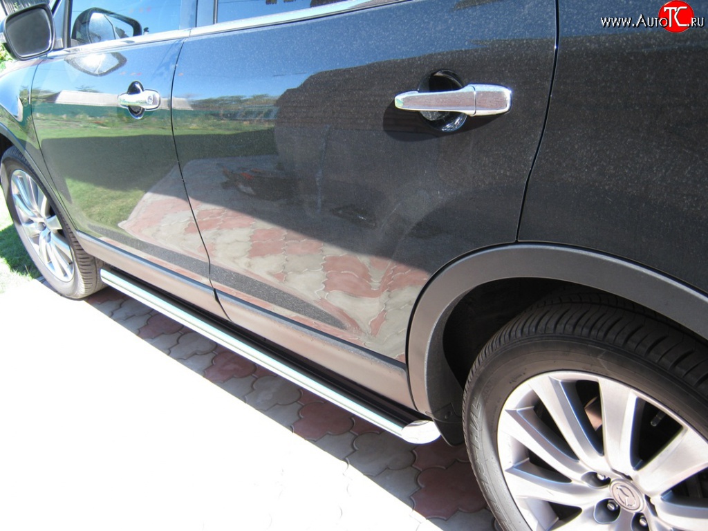 15 149 р. Защита порогов Russtal из круглой трубы диаметром 76 мм Mazda CX-9 TB дорестайлинг (2007-2009) (Защита порогов с со скосами на торцах (вариант 1))  с доставкой в г. Воронеж