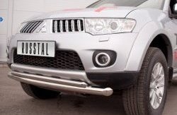 21 799 р. Защита переднего бампера (2 трубыØ76 и 63 мм, нержавейка) SLITKOFF Mitsubishi Pajero Sport PB дорестайлинг (2008-2013)  с доставкой в г. Воронеж. Увеличить фотографию 1