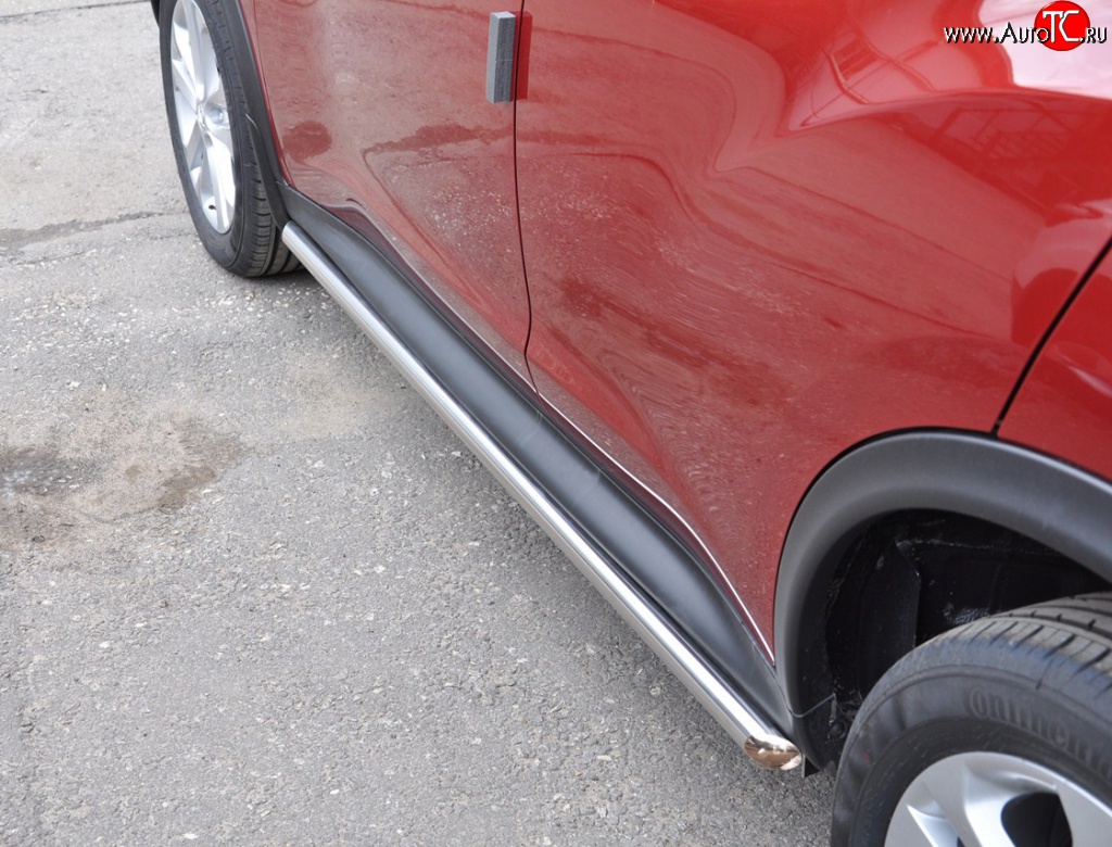 73 999 р. Защита порогов Russtal из круглой трубы диаметром 42 мм (4x2) Nissan Juke 1 YF15 дорестайлинг (2010-2014) (Защита порогов с со скосами на торцах (вариант 1))  с доставкой в г. Воронеж
