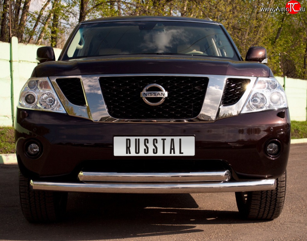 23 999 р. Защита переднего бампера (2 трубыØ76 мм, нержавейка) SLITKOFF  Nissan Patrol  6 (2010-2014) Y62 дорестайлинг  с доставкой в г. Воронеж