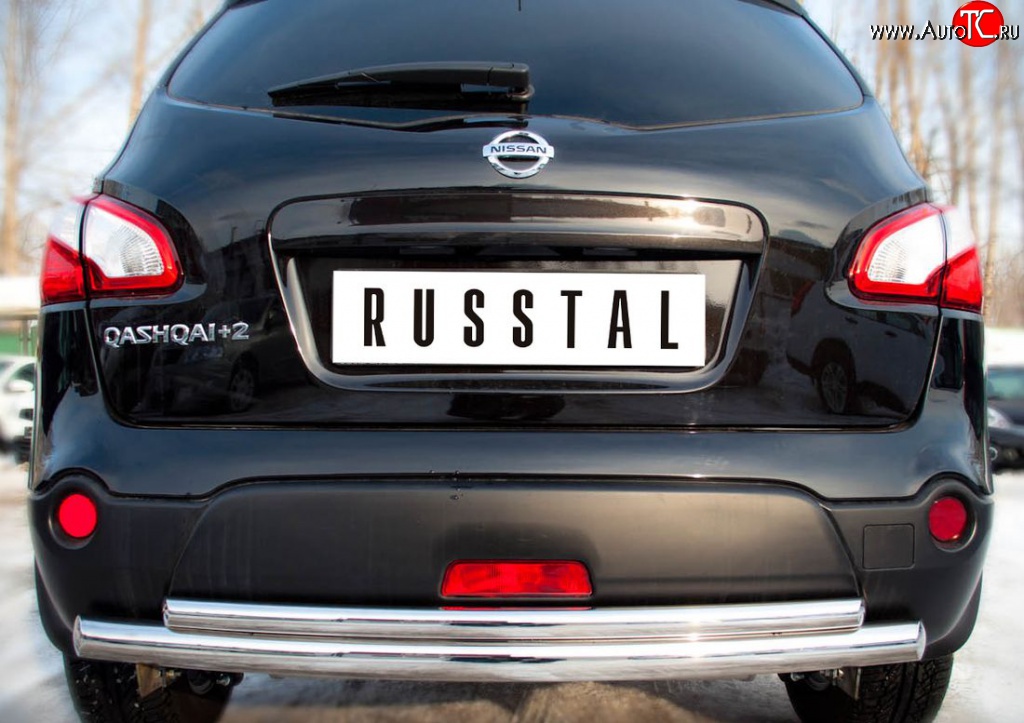 16 499 р. Защита заднего бампера (Ø63 и 42 мм, нержавейка) SLITKOFF  Nissan Qashqai +2  1 (2008-2010) J10 дорестайлинг  с доставкой в г. Воронеж