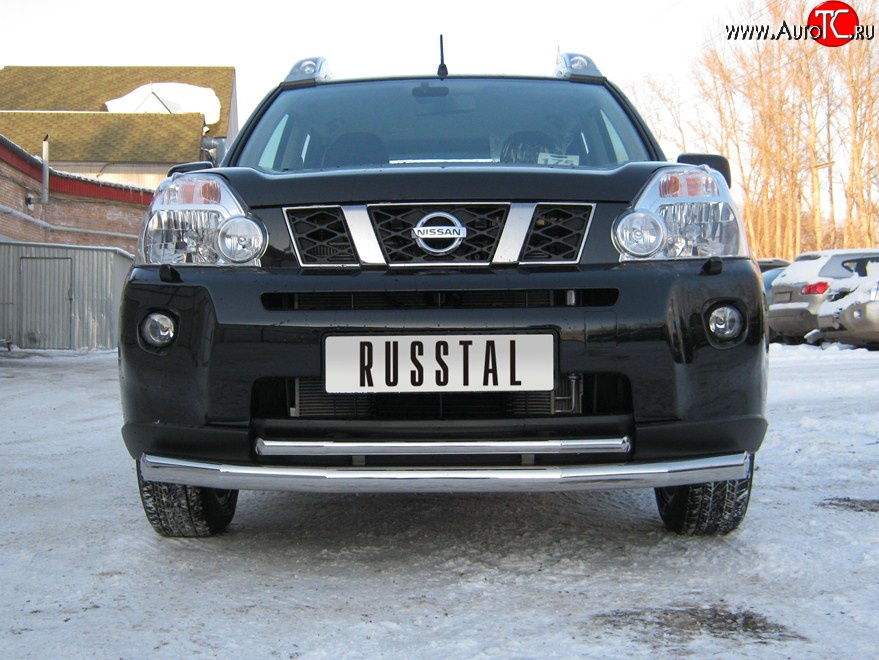 17 399 р. Защита переднего бампера (2 трубыØ63 и 42 мм, нержавейка) SLITKOFF Nissan X-trail 1 T30 дорестайлинг (2000-2003)  с доставкой в г. Воронеж