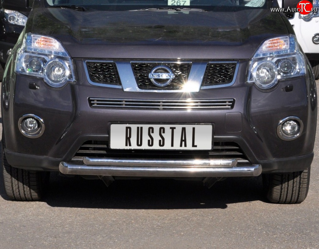16 599 р. Защита переднего бампера (2 трубыØ76 и 42 мм, нержавейка) SLITKOFF  Nissan X-trail  2 T31 (2010-2015) рестайлинг  с доставкой в г. Воронеж
