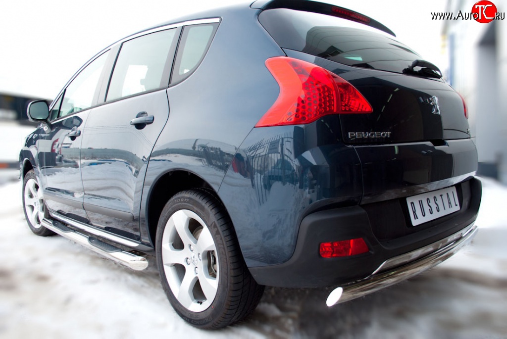 11 599 р. Защита заднего бампера (Ø75х42 мм, нержавейка) Russtal Peugeot 3008 рестайлинг (2013-2017)  с доставкой в г. Воронеж