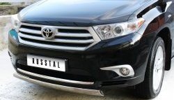 Защита переднего бампера (Ø75х42 мм, нержавейка) Russtal Toyota Highlander XU40 рестайлинг (2010-2013)