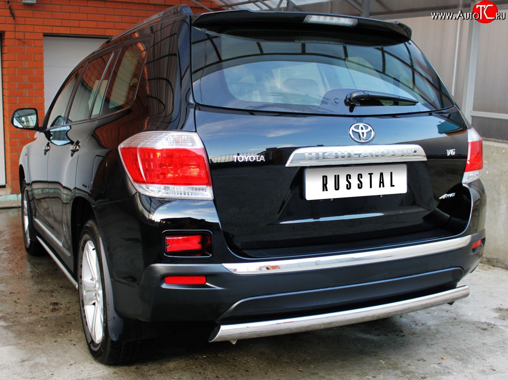 11 599 р. Защита заднего бампера (Ø75х42 мм, нержавейка) Russtal Toyota Highlander XU40 рестайлинг (2010-2013)  с доставкой в г. Воронеж