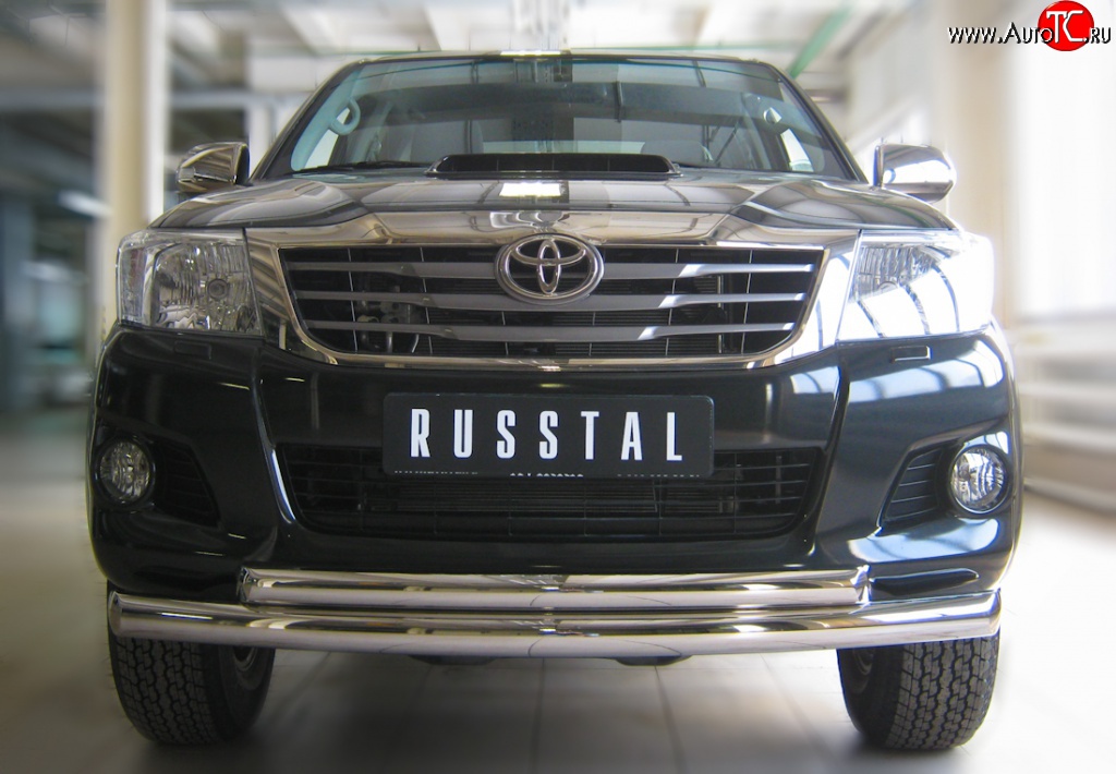 20 399 р. Защита переднего бампера (2 трубыØ76 и 63 мм, нержавейка) SLITKOFF Toyota Hilux AN20,AN30  2-ой рестайлинг (2011-2016)  с доставкой в г. Воронеж