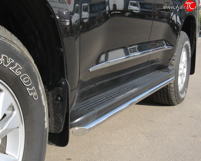 66 999 р. Защита порогов Russtal из круглой трубы диаметром 42 мм Toyota Land Cruiser 200 дорестайлинг (2007-2012) (Защита порогов с со скосами на торцах (вариант 1))  с доставкой в г. Воронеж