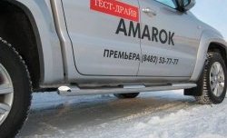 13 599 р. Защита порогов Russtal из трубы d76 мм с пластиковыми вставками для ног  Volkswagen Amarok (2009-2016) дорестайлинг (Защита порогов с со скосами на торцах (вариант 1))  с доставкой в г. Воронеж. Увеличить фотографию 1