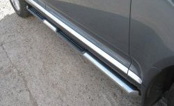 Защита порогов SLITKOFF из трубы d76 мм с пластиковыми вставками для ног Volkswagen Touareg NF дорестайлинг (2010-2014) (Защита порогов с со скосами на торцах (вариант 1))