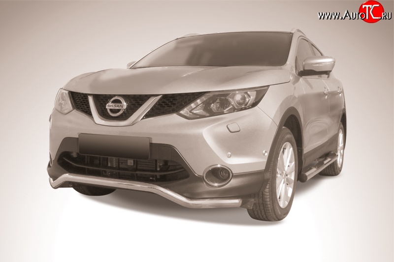 13 749 р. Фигурная защита переднего бампера диаметром 57 мм Slitkoff Nissan Qashqai 2 J11 дорестайлинг (2013-2019) (Нержавейка, Полированная)  с доставкой в г. Воронеж