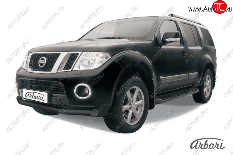 7 019 р. Защита переднего бампера Arbori (черная, 1 труба d76 mm). Nissan Pathfinder R51 рестайлинг (2009-2014)  с доставкой в г. Воронеж